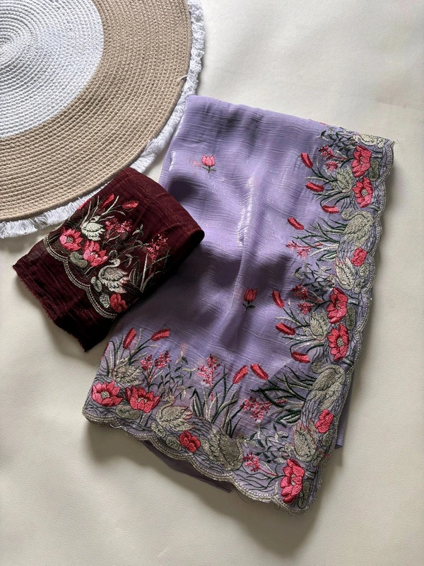 W93011 heavy crunchy  saree with beautiful c-pallu with embroidery work in all saree with multi work with rich look