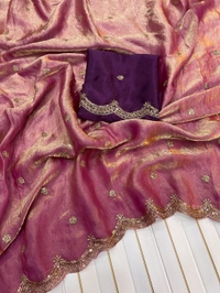 W93038 Heavy C Pallu Work Space Silk Saree  - Pink