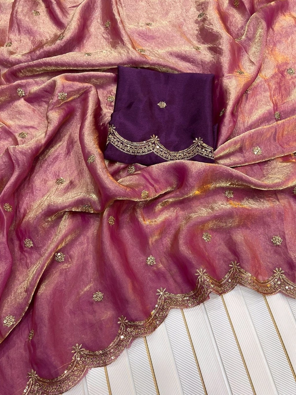 W93038 Heavy C Pallu Work Space Silk Saree  - Pink