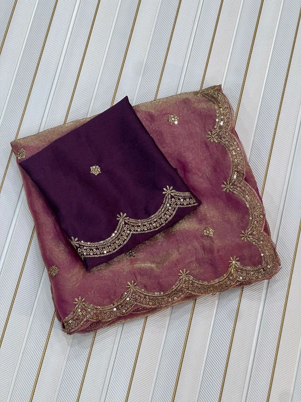 W93038 Heavy C Pallu Work Space Silk Saree  - Pink