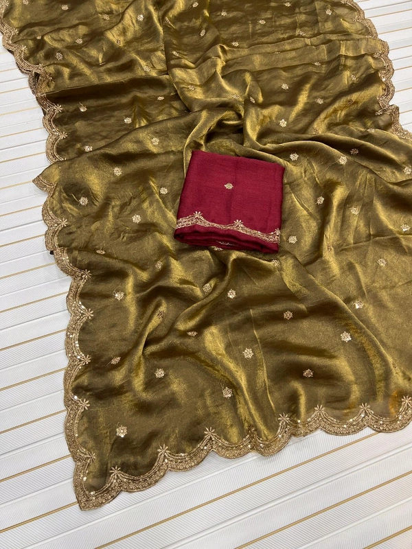 W93038 Heavy C Pallu Work Space Silk Saree  - Antic