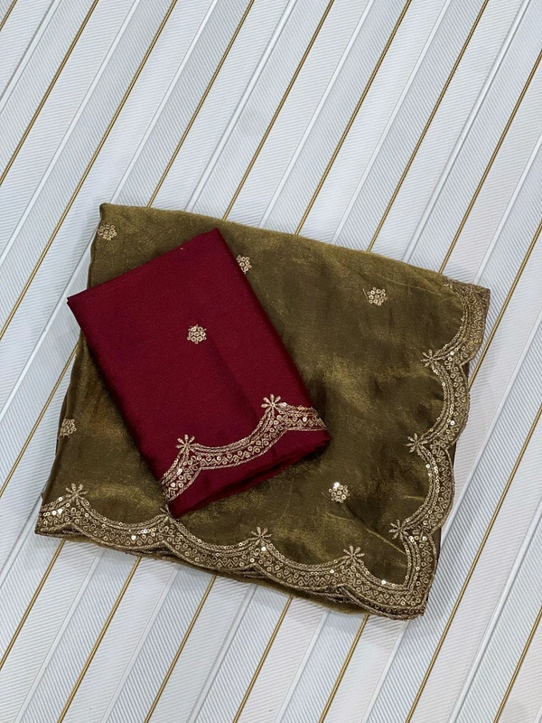 W93038 Heavy C Pallu Work Space Silk Saree  - Antic