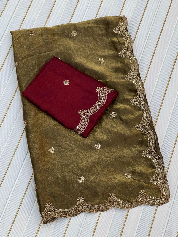 W93038 Heavy C Pallu Work Space Silk Saree  - Antic