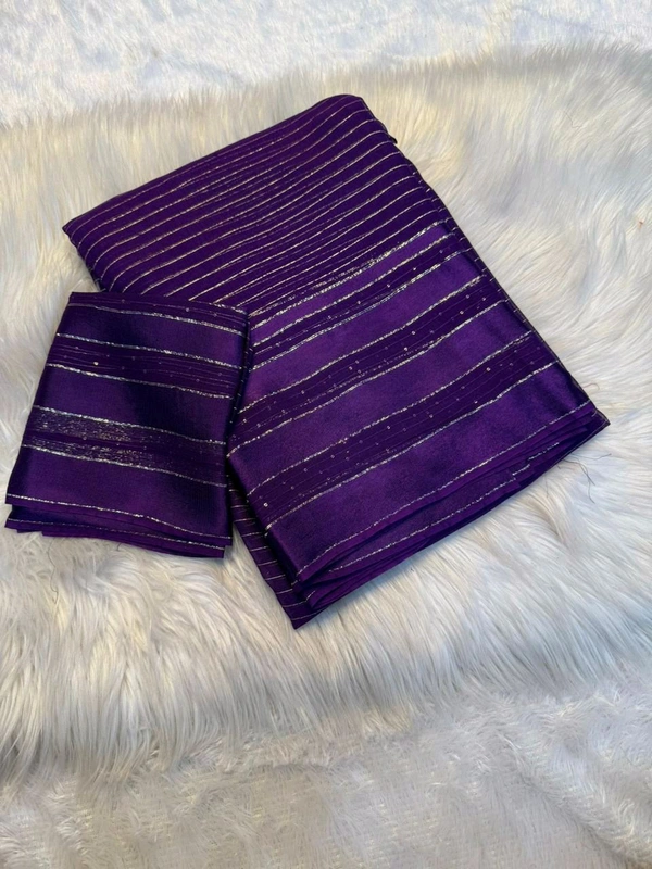 W93007 Pure viscose georgette with intricate linning weaving and a stunning satin patta border  - Purple