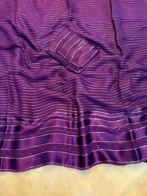 W93007 Pure viscose georgette with intricate linning weaving and a stunning satin patta border  - Purple