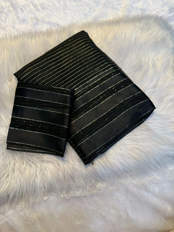 W93007 Pure viscose georgette with intricate linning weaving and a stunning satin patta border  - Black