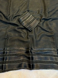 W93007 Pure viscose georgette with intricate linning weaving and a stunning satin patta border  - Black