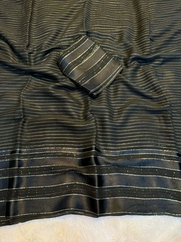 W93007 Pure viscose georgette with intricate linning weaving and a stunning satin patta border  - Black