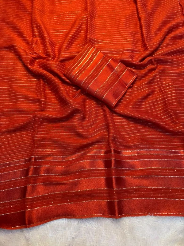 W93007 Pure viscose georgette with intricate linning weaving and a stunning satin patta border  - Red