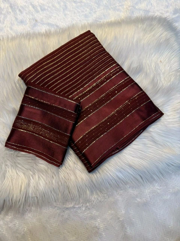 W93007 Pure viscose georgette with intricate linning weaving and a stunning satin patta border  - Maroon