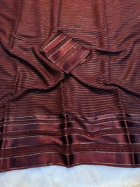 W93007 Pure viscose georgette with intricate linning weaving and a stunning satin patta border  - Maroon