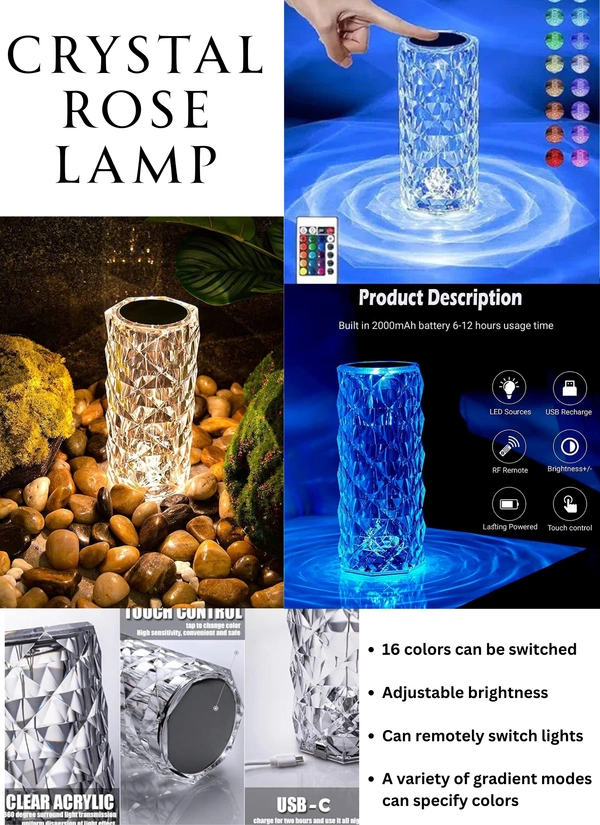 Crystal  ROSE LAMP - 1 pcs
