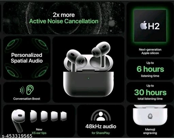 Neptune  AirPods Pro (2nd Generation) Type-C Charging Cable Active Noise Cancellation Bluetooth Headset (White, True Wireless) - White, Free Size