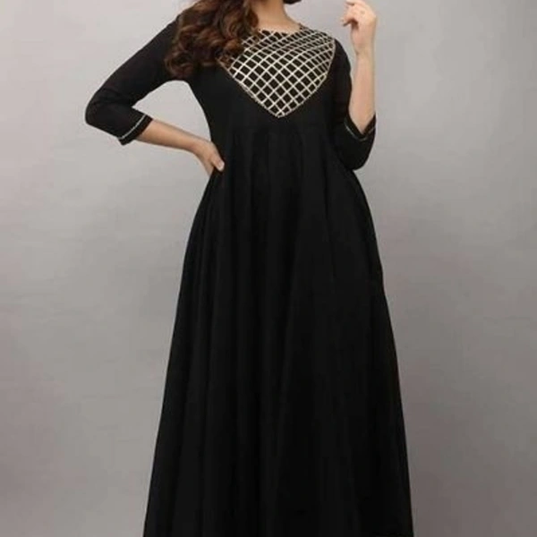  Embellished   Rayon Anarkali Kurta - Black, S, M, L, XL, XXL 