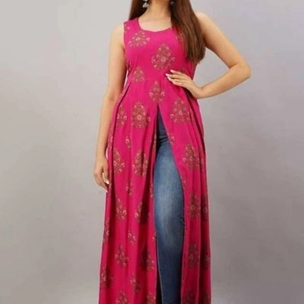 Latest Attractive Rayon Front slit  Kurta  - Pink, S