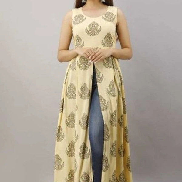 Latest Attractive Rayon Front slit  Kurta  - S, Beige