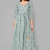 Stylish Cotton  Embellished Round Neck Long Kurta - Blue,  XL