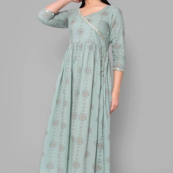 Stylish Cotton  Embellished Round Neck Long Kurta - Grey, S