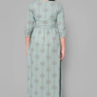 Stylish Cotton  Embellished Round Neck Long Kurta - Grey, S