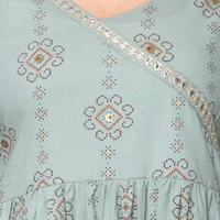 Stylish Cotton  Embellished Round Neck Long Kurta - Grey, S