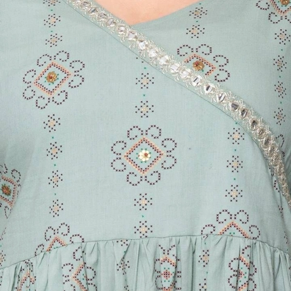 Stylish Cotton  Embellished Round Neck Long Kurta - Grey, S