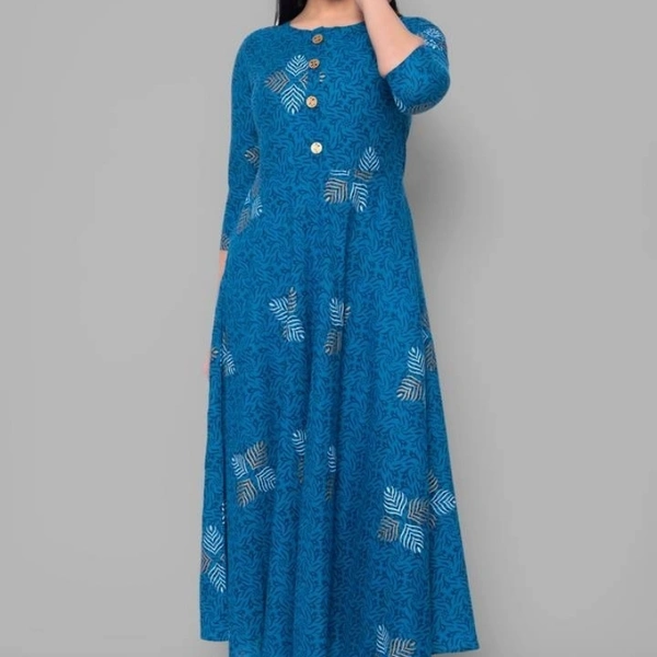 Stylish Cotton  Embellished Round Neck Long Kurta - Blue,  XL