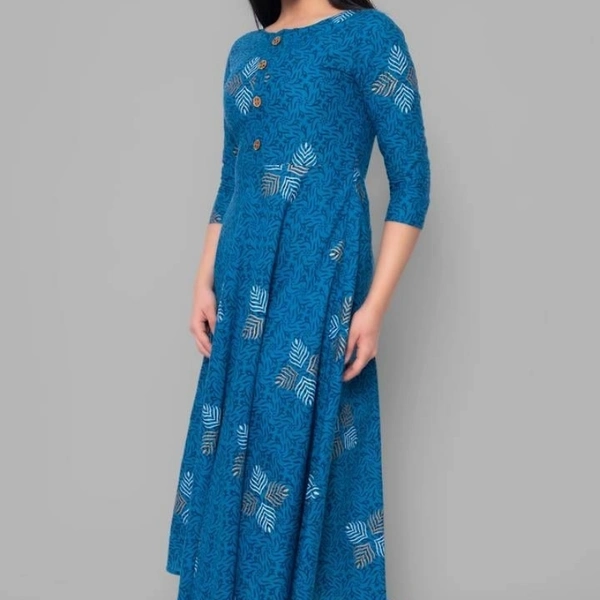 Stylish Cotton  Embellished Round Neck Long Kurta - Blue,  XL
