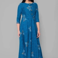 Stylish Cotton  Embellished Round Neck Long Kurta - Blue,  XL