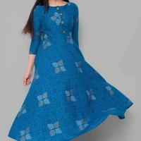 Stylish Cotton  Embellished Round Neck Long Kurta - Blue,  XL