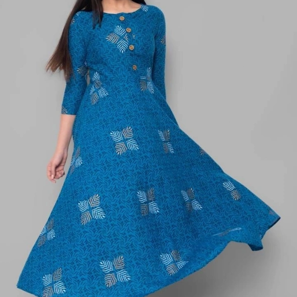 Stylish Cotton  Embellished Round Neck Long Kurta - Blue,  XL