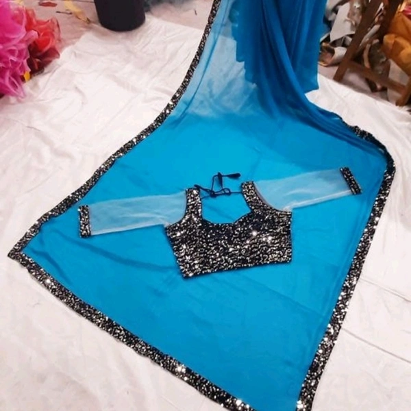 Trendy Designer Georgette Saree - Sky blue, Free size 