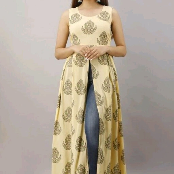 Latest Attractive Rayon Front slit  Kurta  - L, Beige