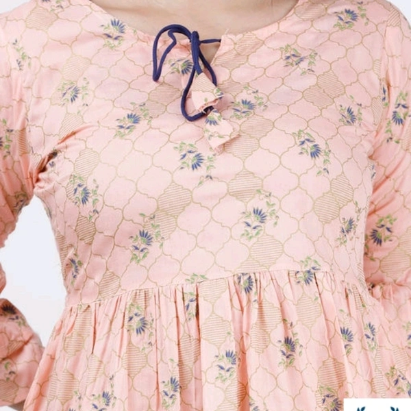 Anarkali Printed Short Kurti - Soap Orange , M