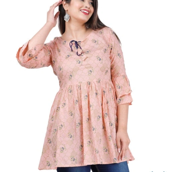 Anarkali Printed Short Kurti - Soap Orange , L