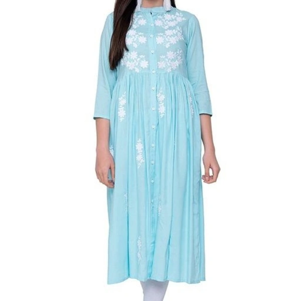 Stylish White Embroidered Flared Kurta - Arctic, M