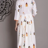 Women's Printed White Rayon Kurti - White & Orange , S