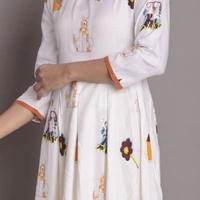 Women's Printed White Rayon Kurti - White & Orange , S