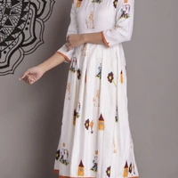 Women's Printed White Rayon Kurti - White & Orange , S