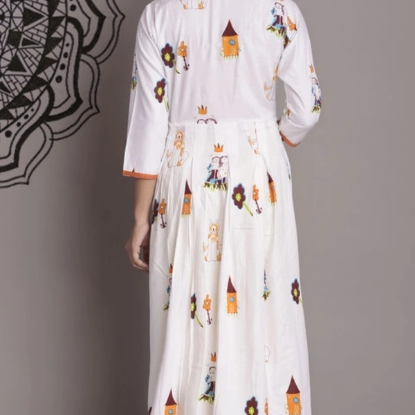 Women's Printed White Rayon Kurti - White  & Orange , M