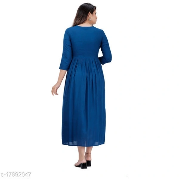 Women Rayon Embroidered Anarkali Kurta  - Indigo, S