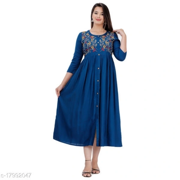 Women Rayon Embroidered Anarkali Kurta  - Indigo, XXL 
