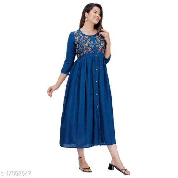 Women Rayon Embroidered Anarkali Kurta  - Indigo, XXL 