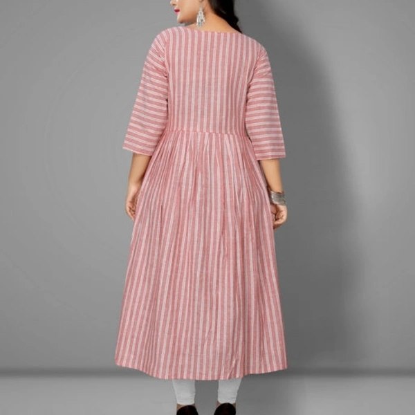 Women Cotton Flared Stripe Kurti - Taffy, L