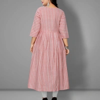 Women Cotton Flared Stripe Kurti - Taffy, XXL 