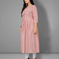 Women Cotton Flared Stripe Kurti - Taffy, XXL 