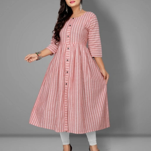 Women Cotton Flared Stripe Kurti - Taffy, XXL 