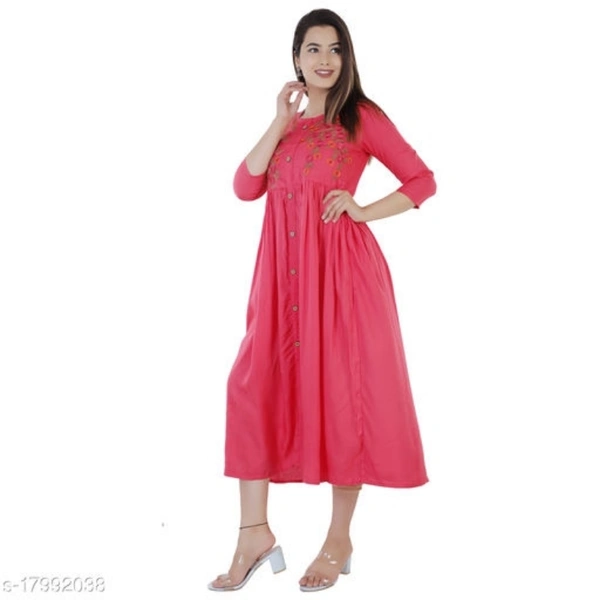 Women Rayon Embroidered Anarkali Kurta  - Ruby, XL