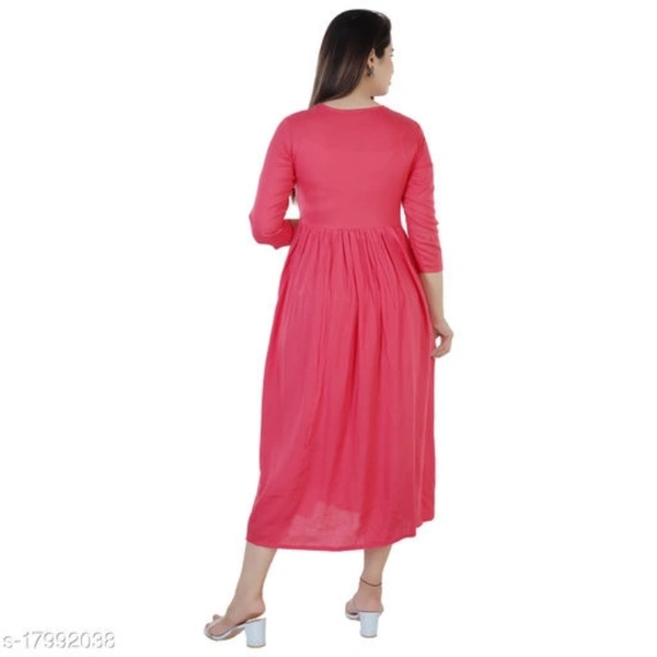 Women Rayon Embroidered Anarkali Kurta  - Ruby, L