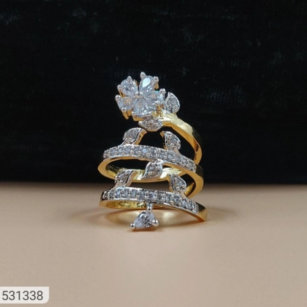 Designer American Diamond Two Finger Ring 