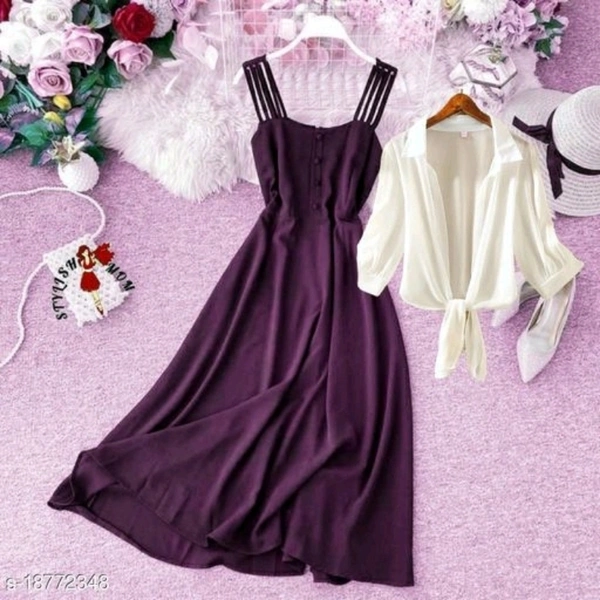 Fashionable Women Dress With Shirt - Eggplant , S